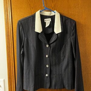 Perceptions Black Pinstripe Suit with White Contrast Collar